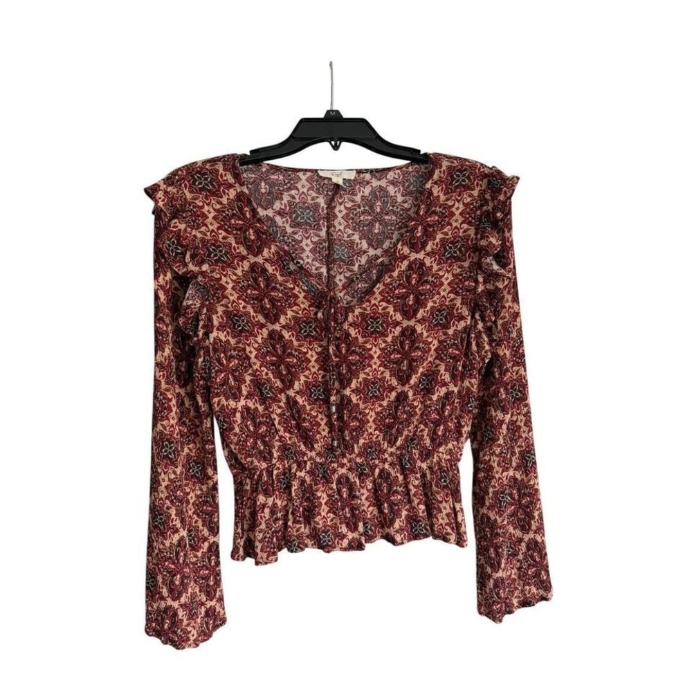 Easel Los Angeles Bohemian Inspired Blouse Paisley Medallion Peplum Hem Size M